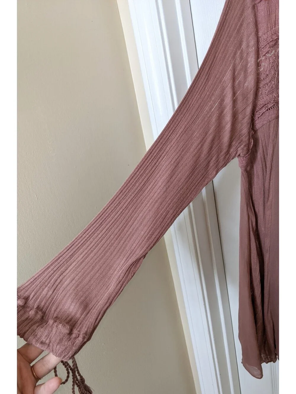 Free People Penny Lane Sheer Tunic Size XS Mauve BOHO Gauze Lace Oversized